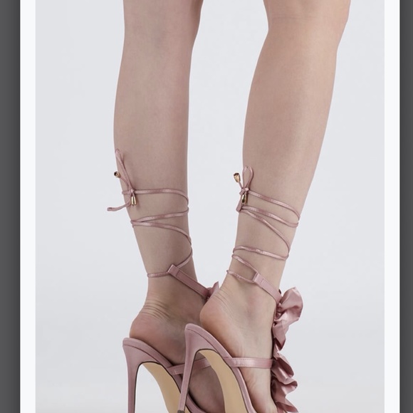 Ruffle Party Lace-Up Satin Heels - Picture 3 of 3